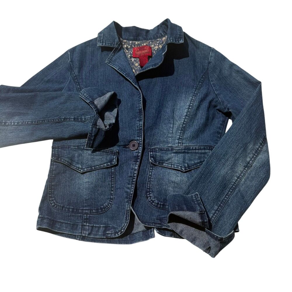 Vintage Y2K Paris Blues Denim Blazer Womens Small Floral Lined Jean Jacket
